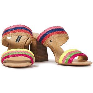 NEW ALICE + OLIVIA Leeda striped raffia sandals heels mules sz 7 $350